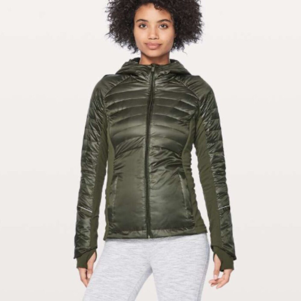 Lululemon | Down For A Run Jacket II Gator Green Zip Up Puffer Goose Down Size 6 - Picture 2 of 15